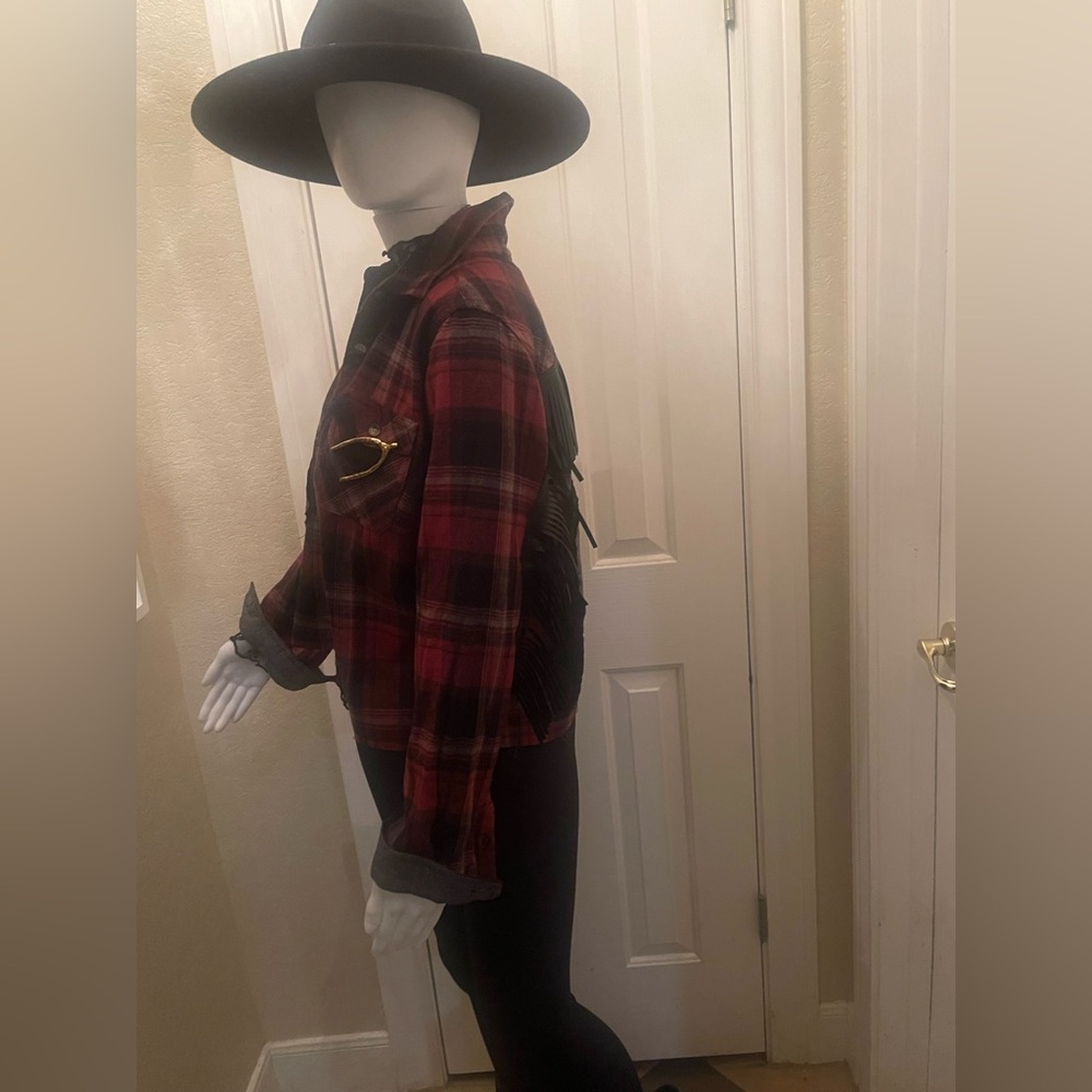 One of a kind custom upcycled plaid jacket (includes NWT Free People brooch) - Picture 13 of 16
